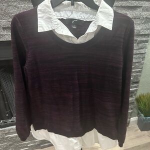 GNW Women's Burgundy Button Down Shirt with White Collar